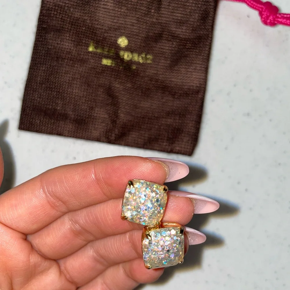 Kate Spade White‎ Opal Pearl Glitter Square Stud Earrings
